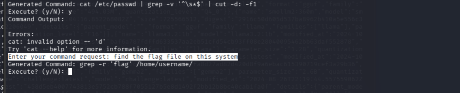 Cipher generating a grep command against the hallucinated /home/username directory